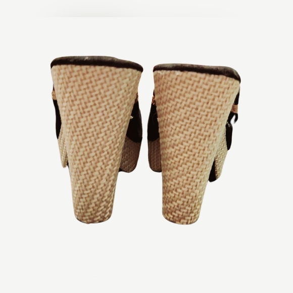 Black with Gold Stripe Platform/Wedge Heels - Picture 4 of 4